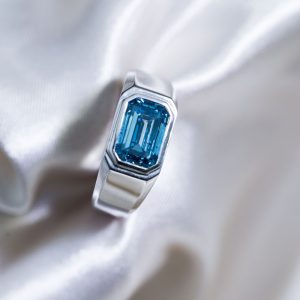 Emerald-Cut Fancy Blue Bezel Ring