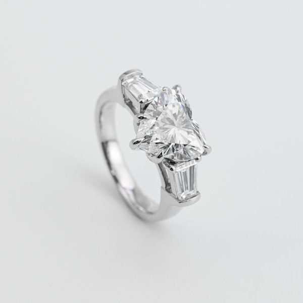 Heart Brilliant & Tapered Baguette Three-Stone Diamond Ring