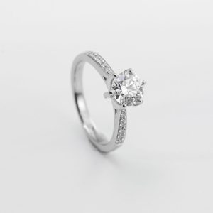 Round Brilliant Pavé-Band Diamond Solitaire Ring