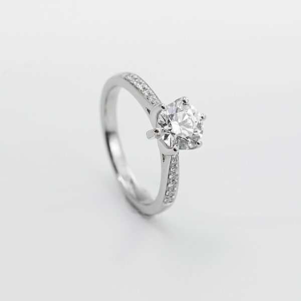 Round Brilliant Pavé-Band Diamond Solitaire Ring Round Brilliant Pavé-Band Diamond Solitaire Ring