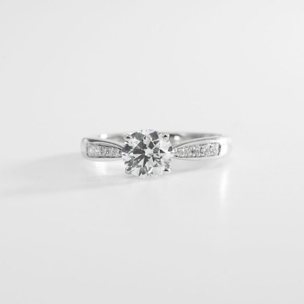 Round Brilliant Pinched Pavé-Shoulder Diamond Solitaire Ring (2) Round Brilliant Pinched Pavé-Shoulder Diamond Solitaire Ring (2)