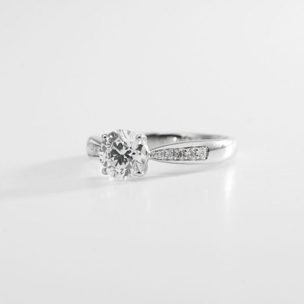Round Brilliant Pinched Pavé-Shoulder Diamond Solitaire Ring (4) Round Brilliant Pinched Pavé-Shoulder Diamond Solitaire Ring (4)
