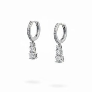 Luna Pavé Drop Huggie Earrings in Silver (0.70ct total)